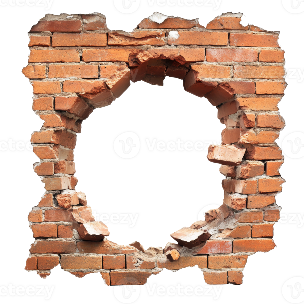 Brick wall with a big empty hole png