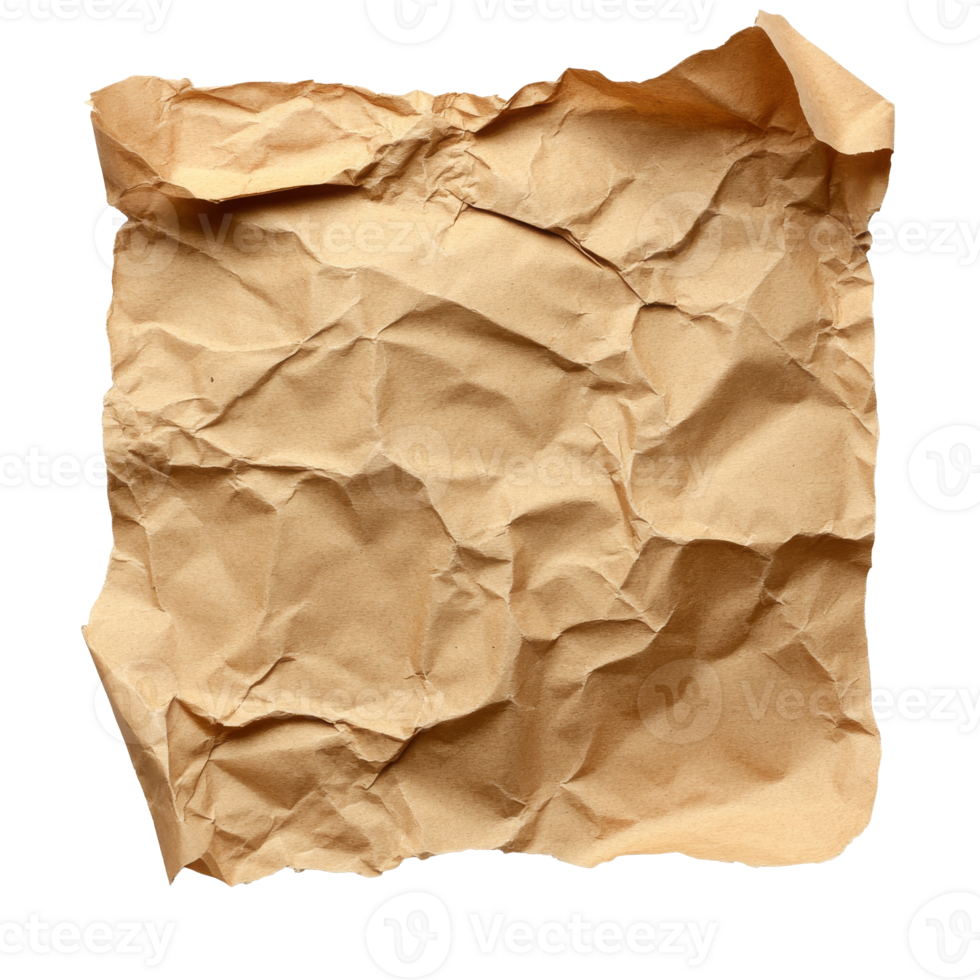 Crumpled brown paper sheet lying on a flat surface png