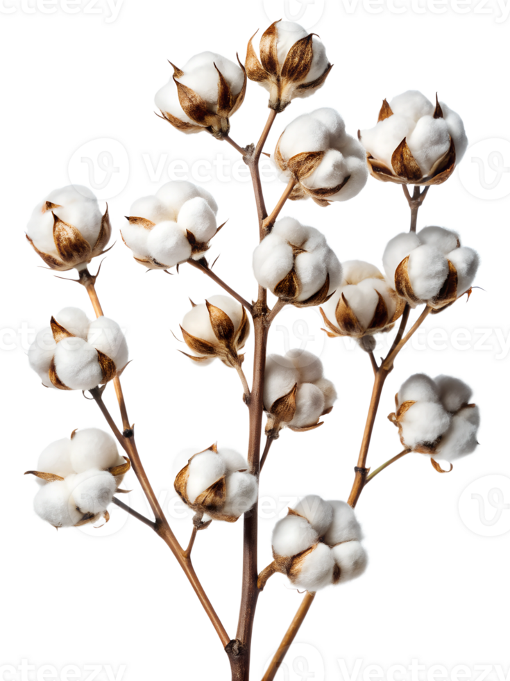 Close up of cotton branches with bolls png