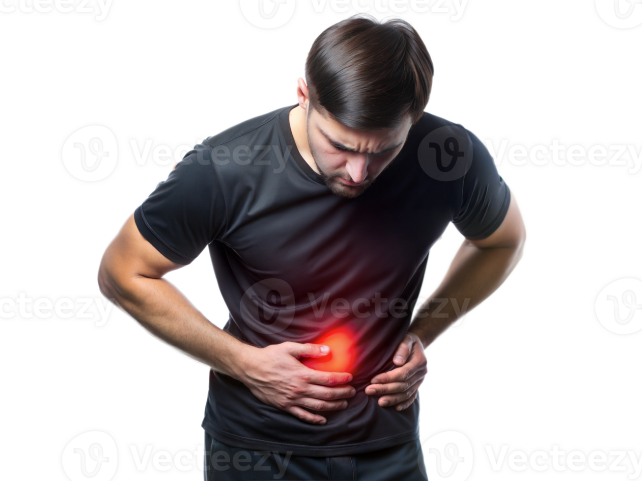 Man with glowing light and belly pain png