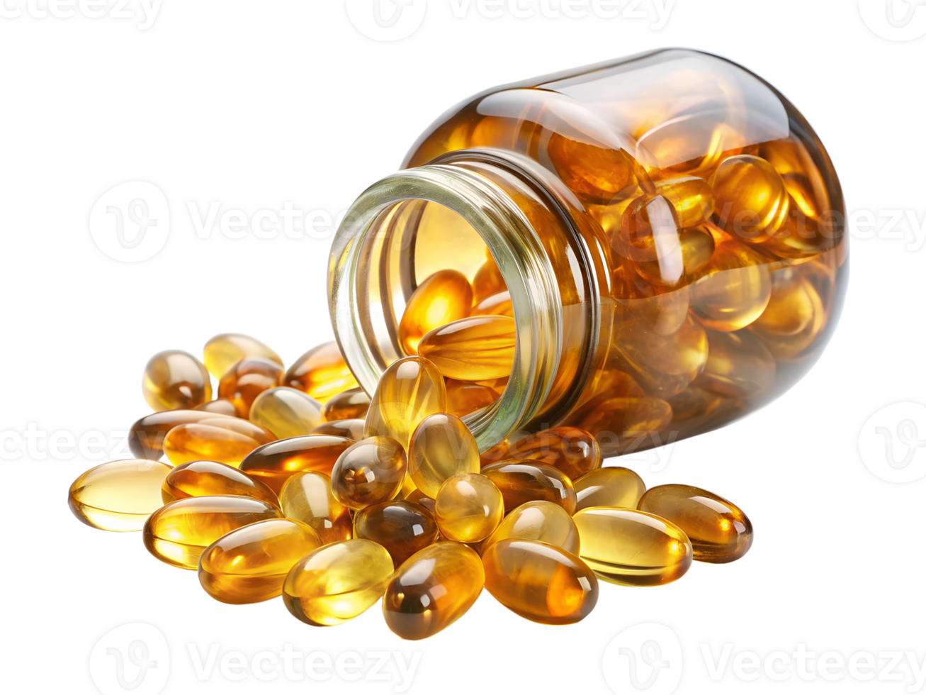 Spilled yellow softgel vitamins on table png