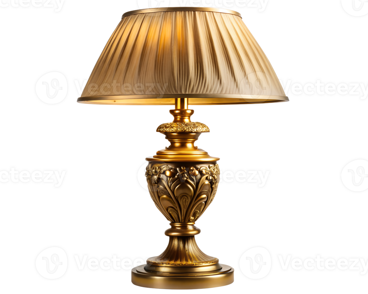 Elegant gold table lamp with ornate shade design png