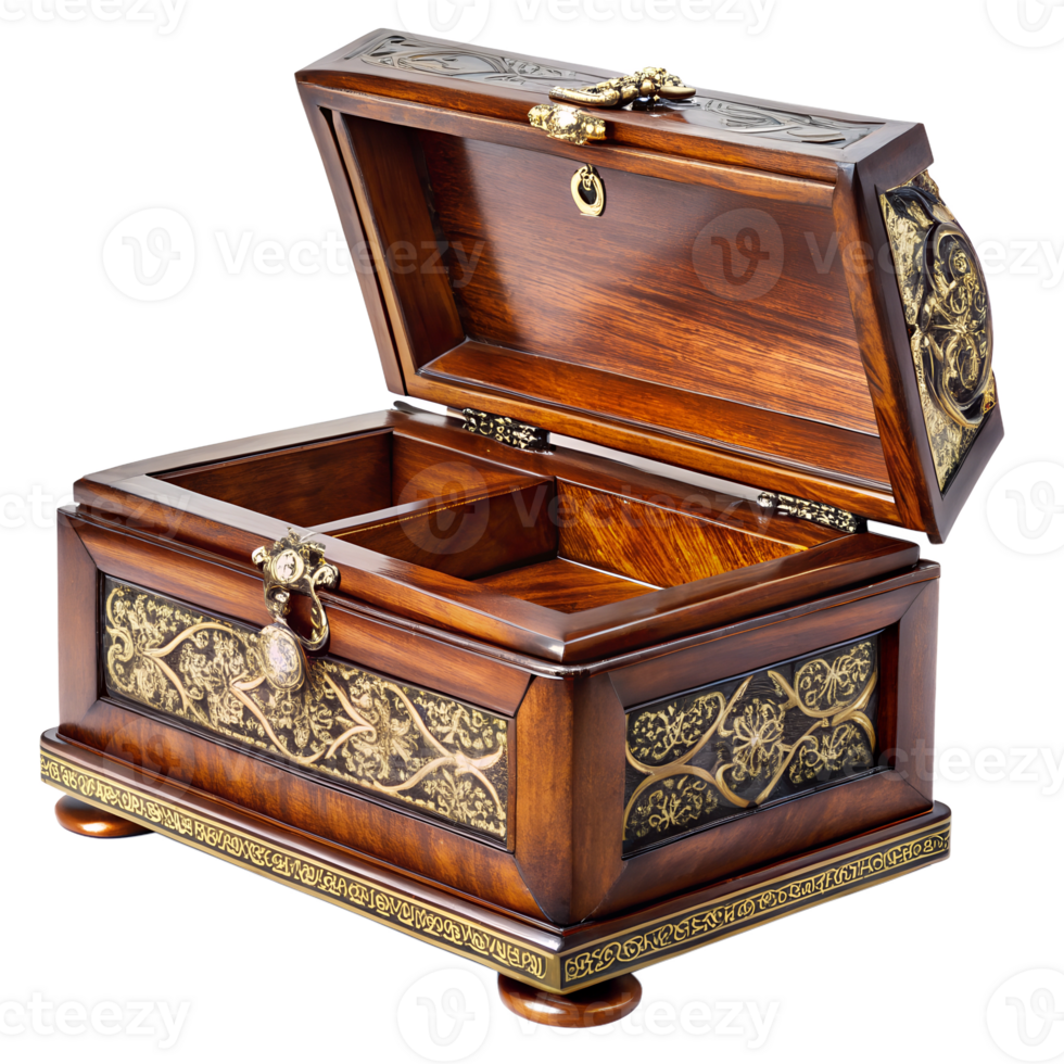 Intricately designed wooden jewelry box png