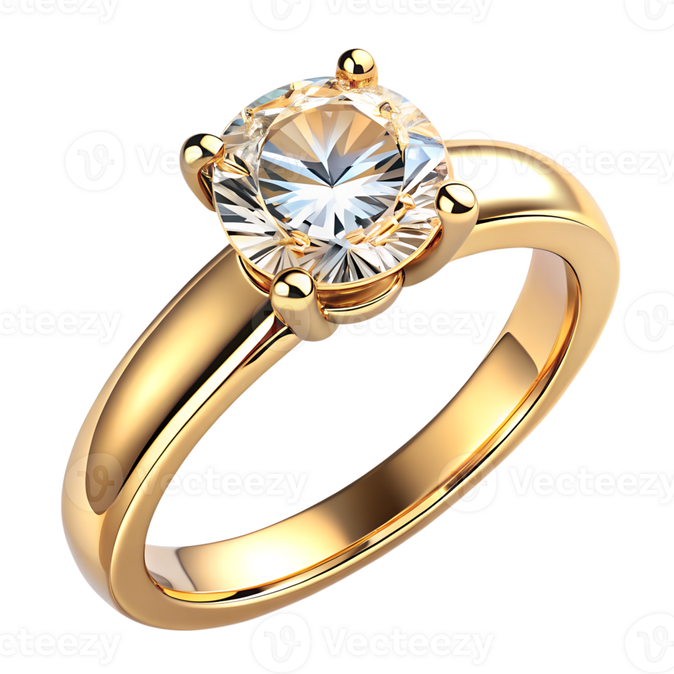 Gold engagement ring with a diamond png