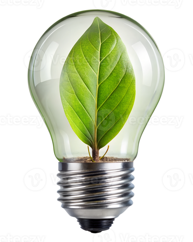 Green leaf light bulb for sustainability png