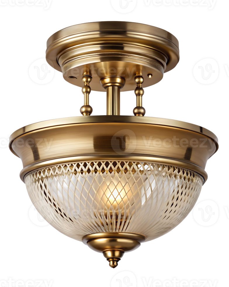 Brass ceiling light with glass design png