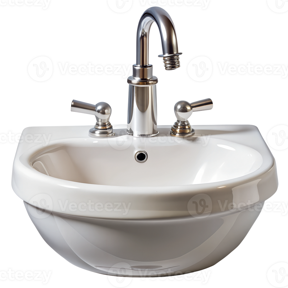 Modern bathroom sink with chrome faucet design png