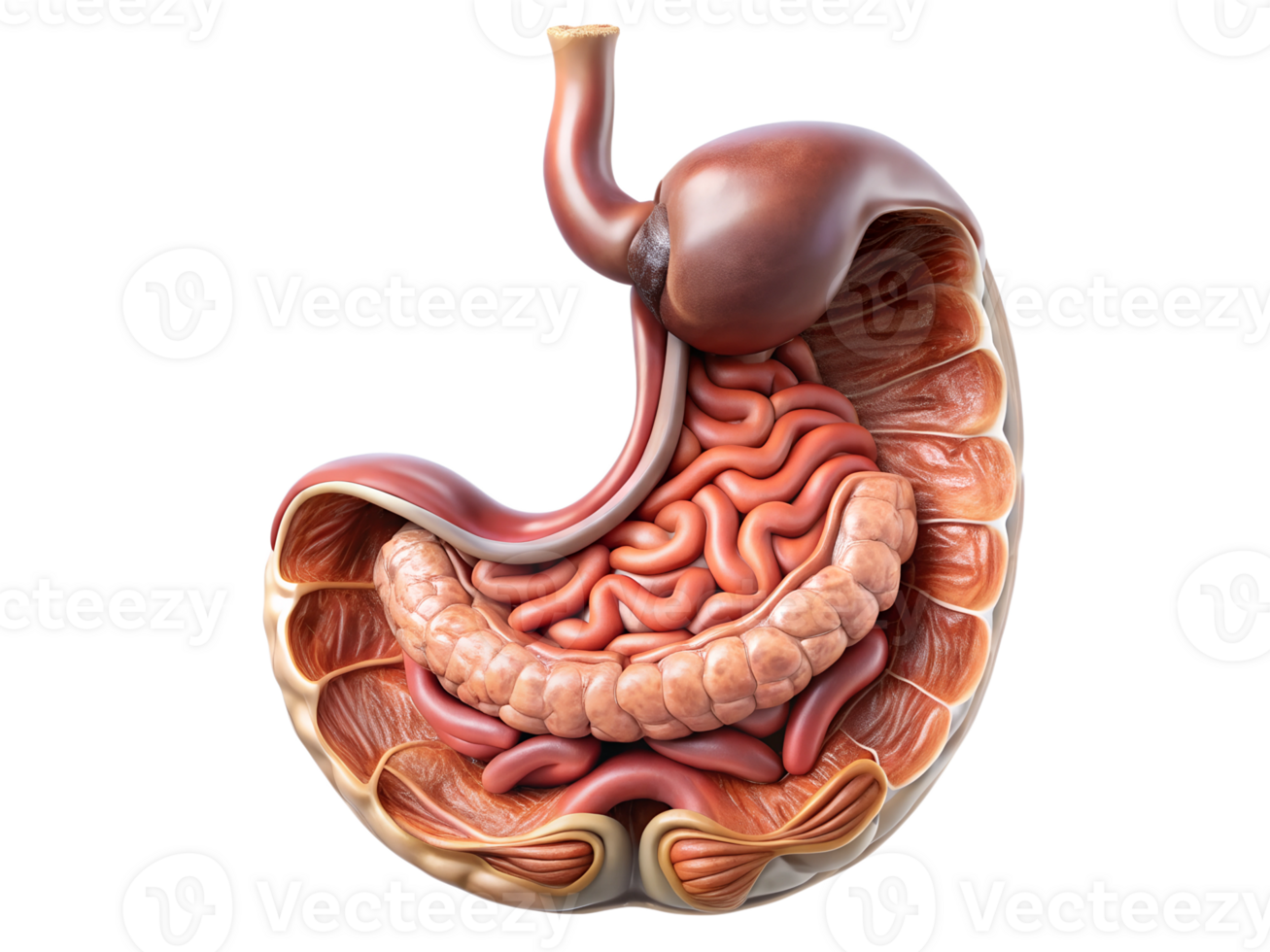 Anatomical model of the digestive system png