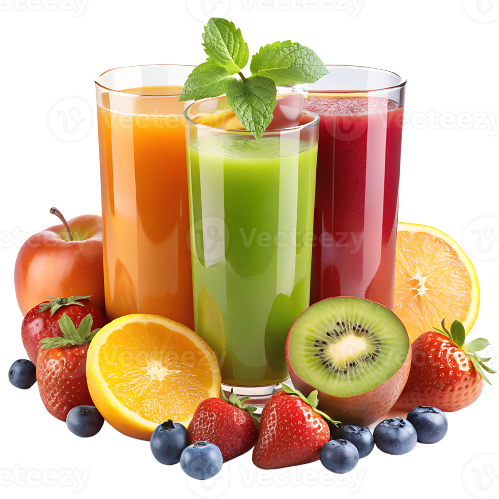 Fresh fruit juices, neatly arranged png