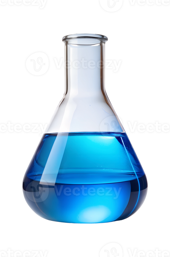 Blue liquid in glass flask on a white background png