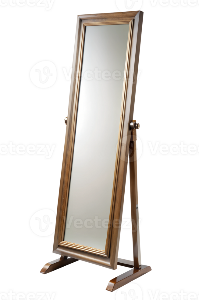 Full length wooden mirror in an elegant setting png