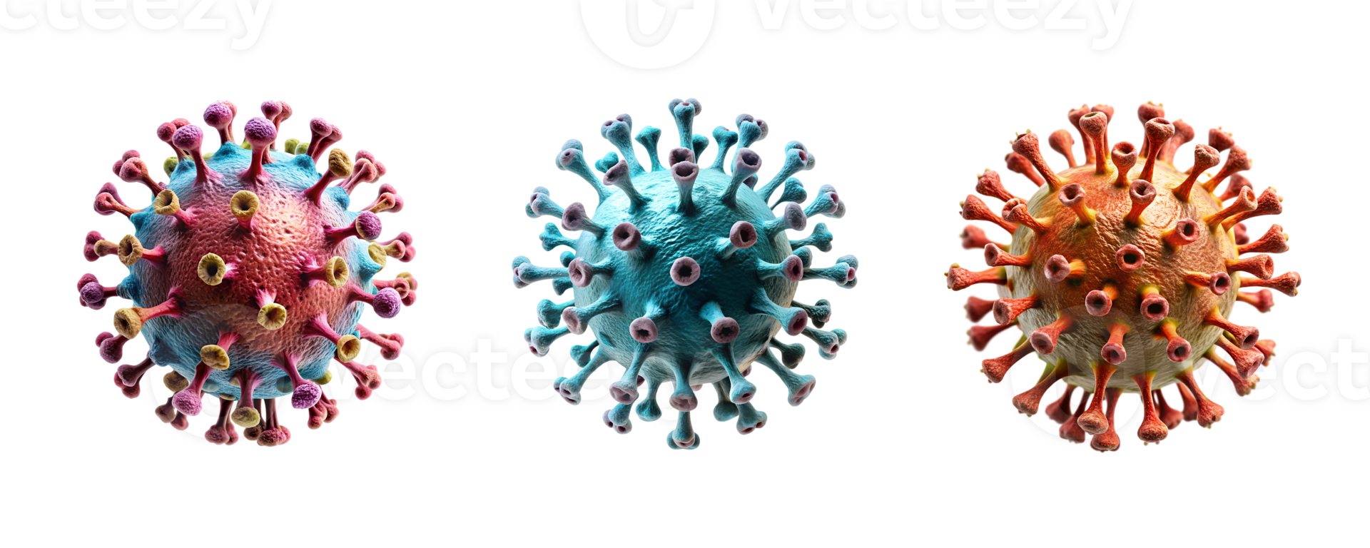 Microscopic view of three virus variants png