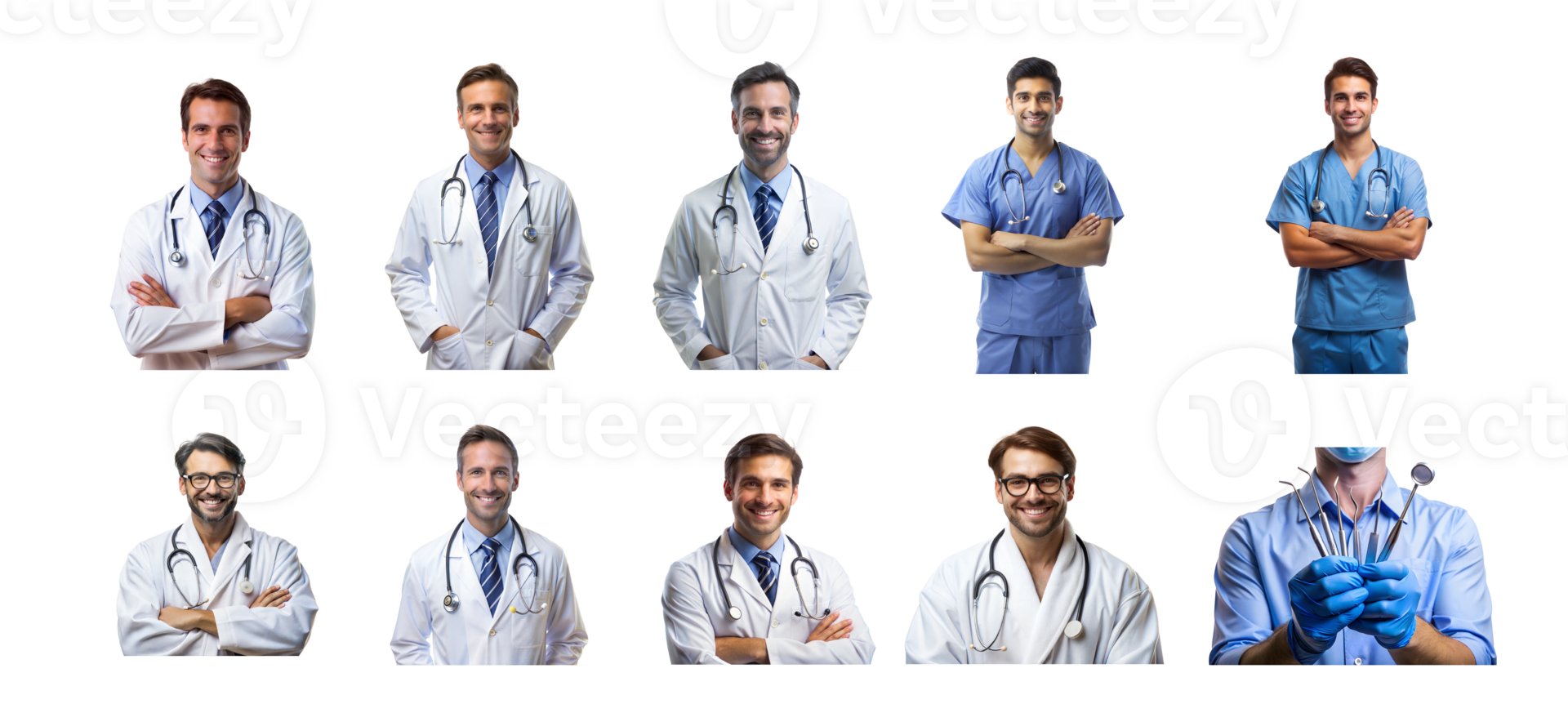 Varied healthcare pros in diverse attire png
