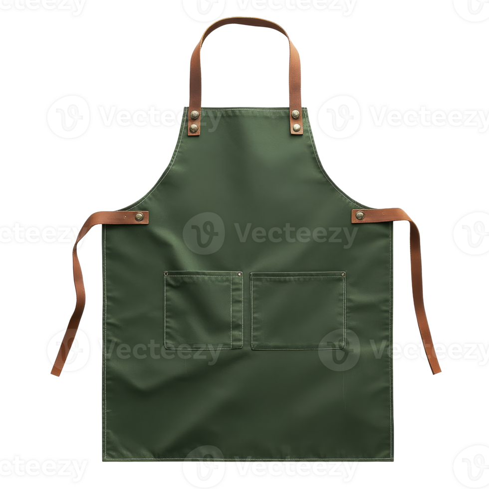 Sturdy green apron with brown straps png