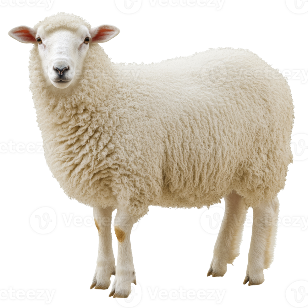 A fluffy sheep standing on a farm in daylight png