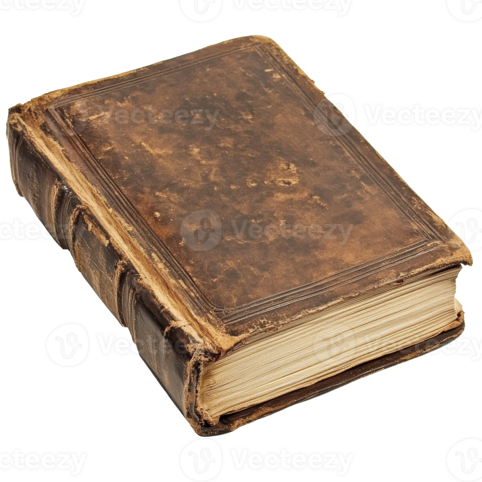 Antique leather bound book resting on a surface png