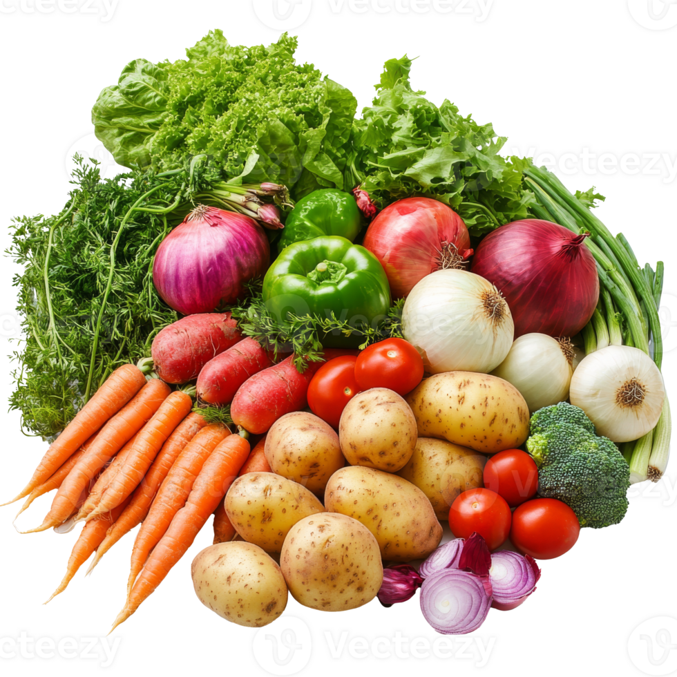 Fresh variety of vegetables arranged on a table png