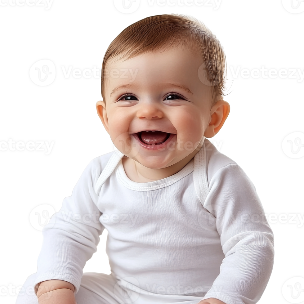 Smiling baby with bright eyes on white png