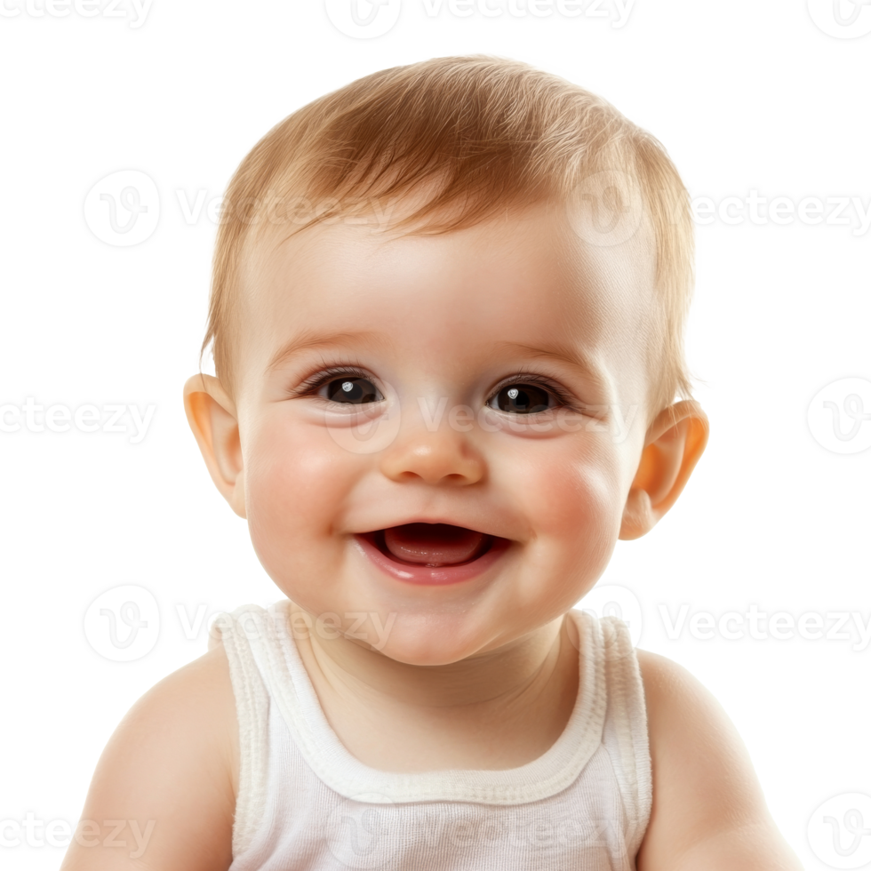 Smiling baby in a white top indoors png