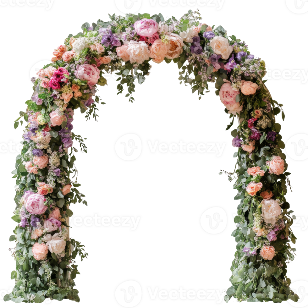 Rose and greenery floral arch for events png