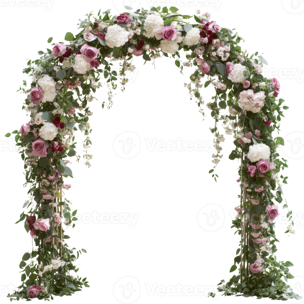 Floral archway adorned with roses and greenery png