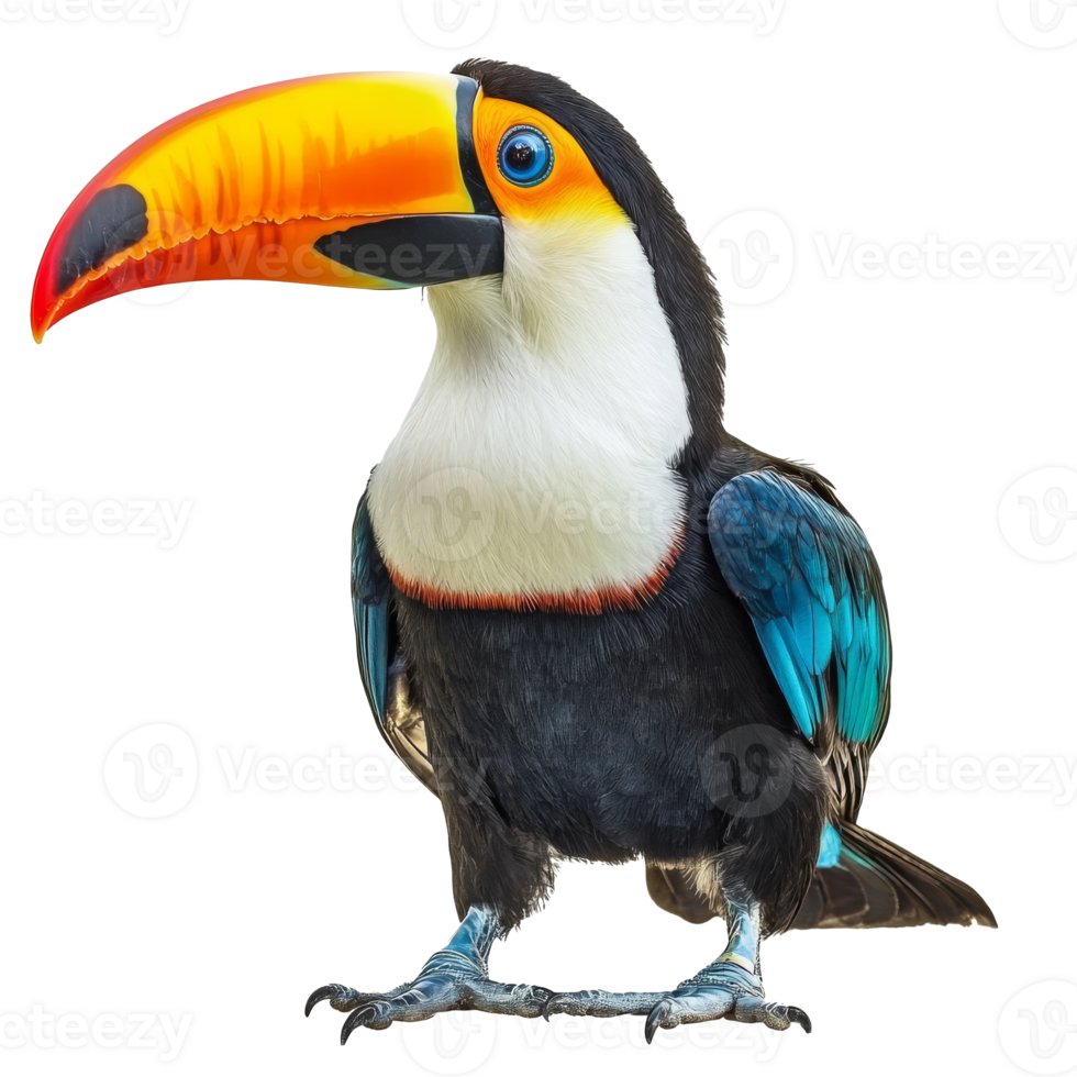 Colorful toucan perched on a branch in the jungle png