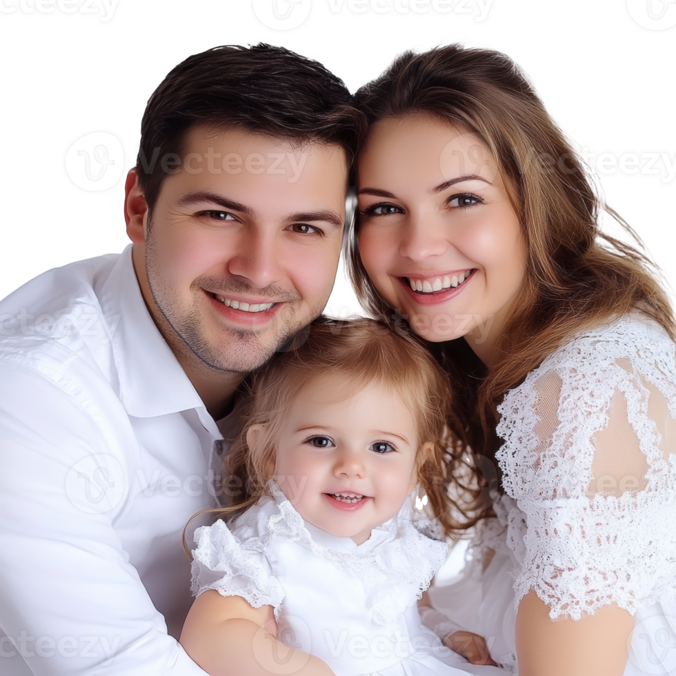 A smiling family poses closely for a portrait png