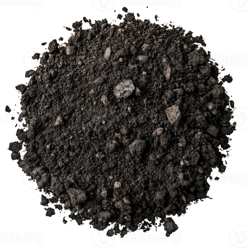 Dark, rich soil with stones for gardening use png