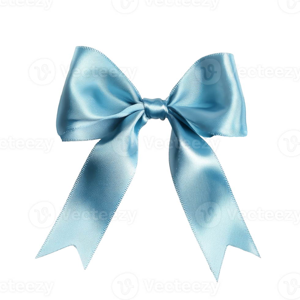Blue satin ribbon bow with flowing ends png