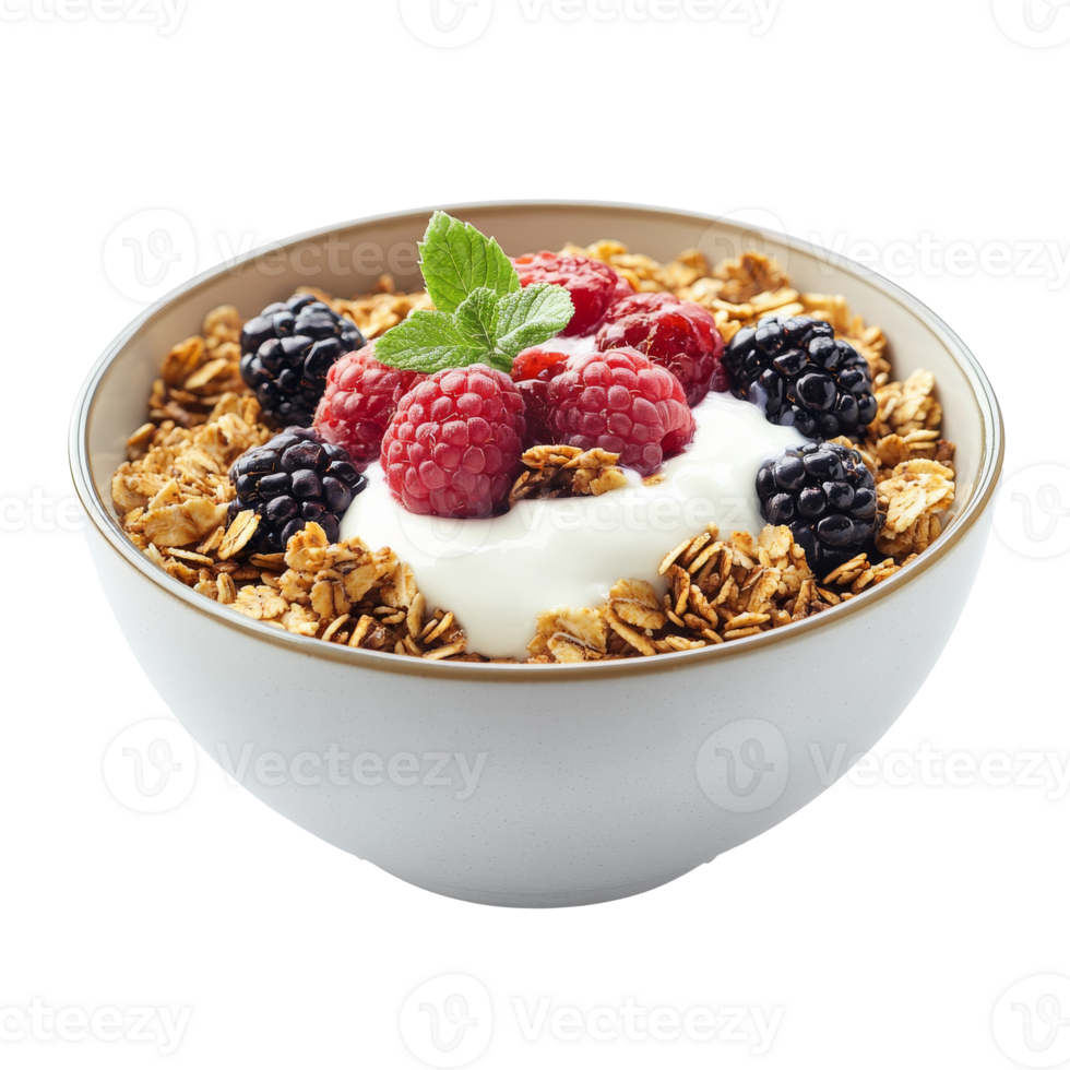 Refreshing yogurt bowl with berries and granola png