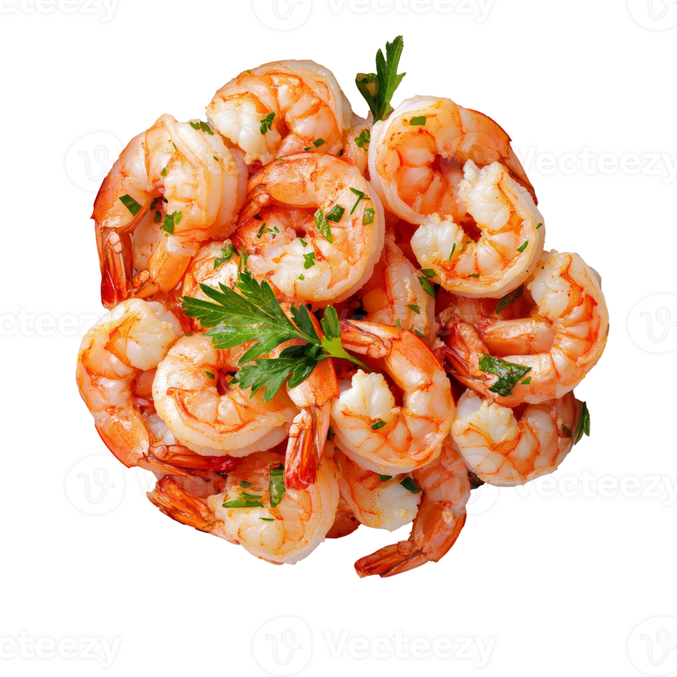 Shrimp with parsley on a white plate png