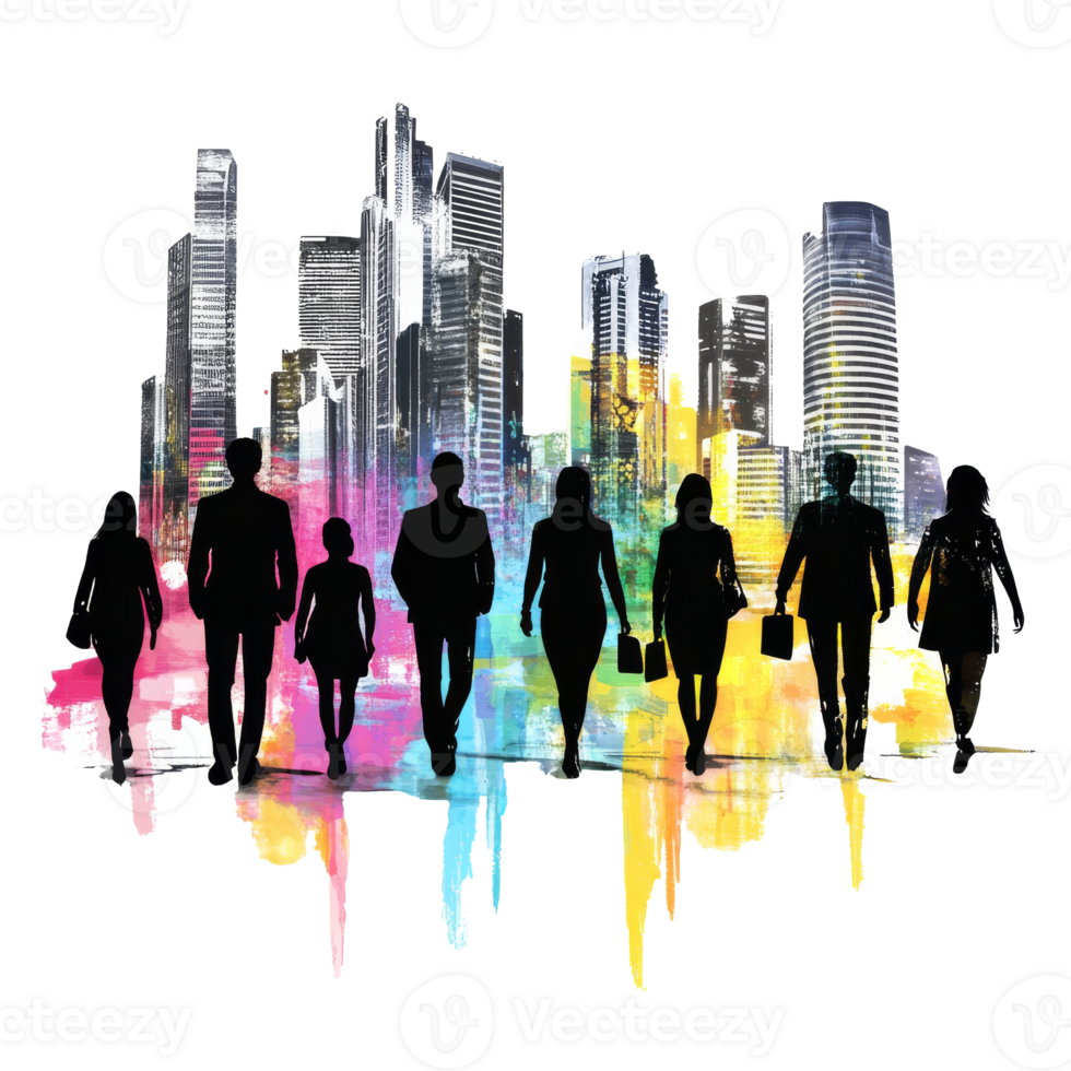 Silhouettes walk against a bright skyline png