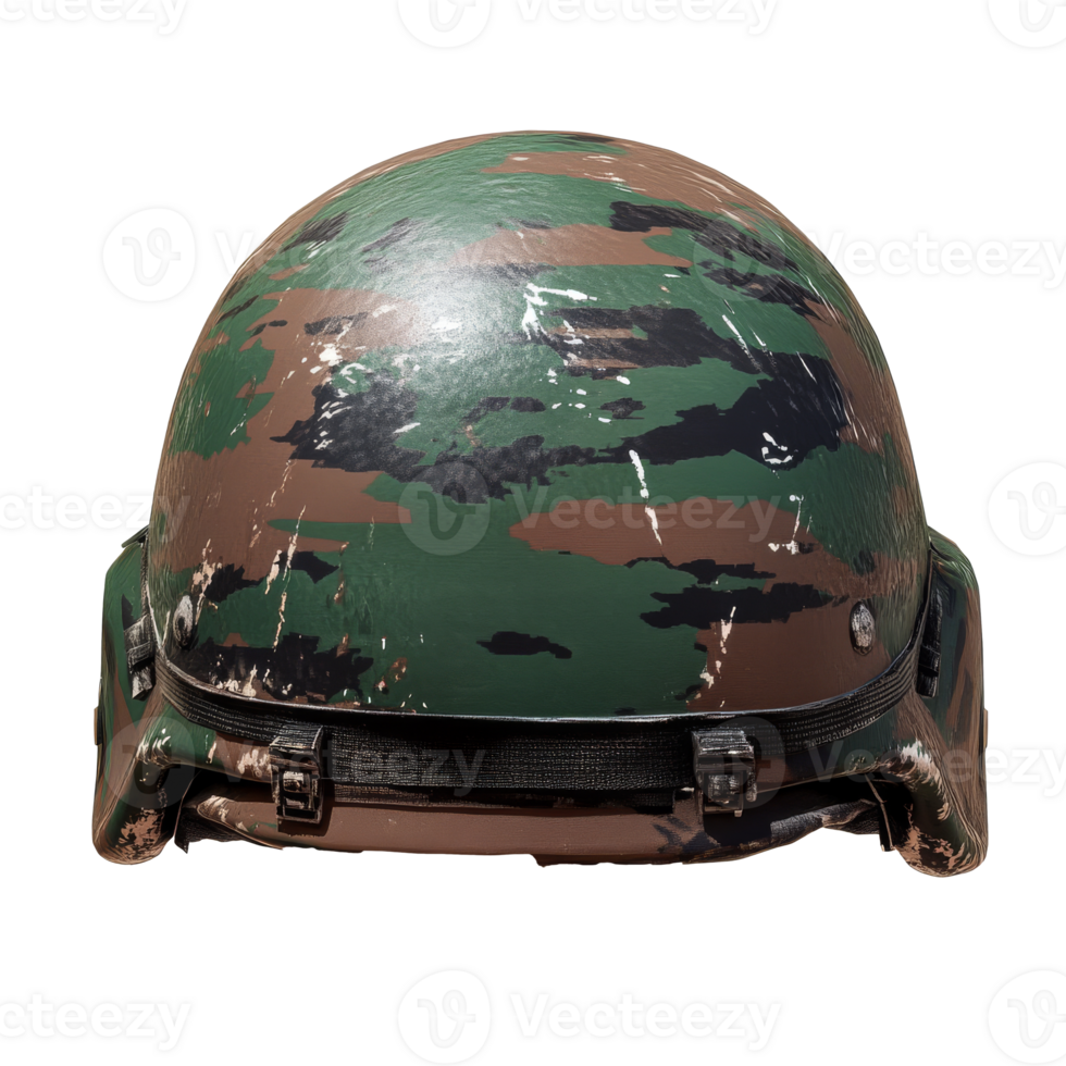 Camouflage military helmet on display png