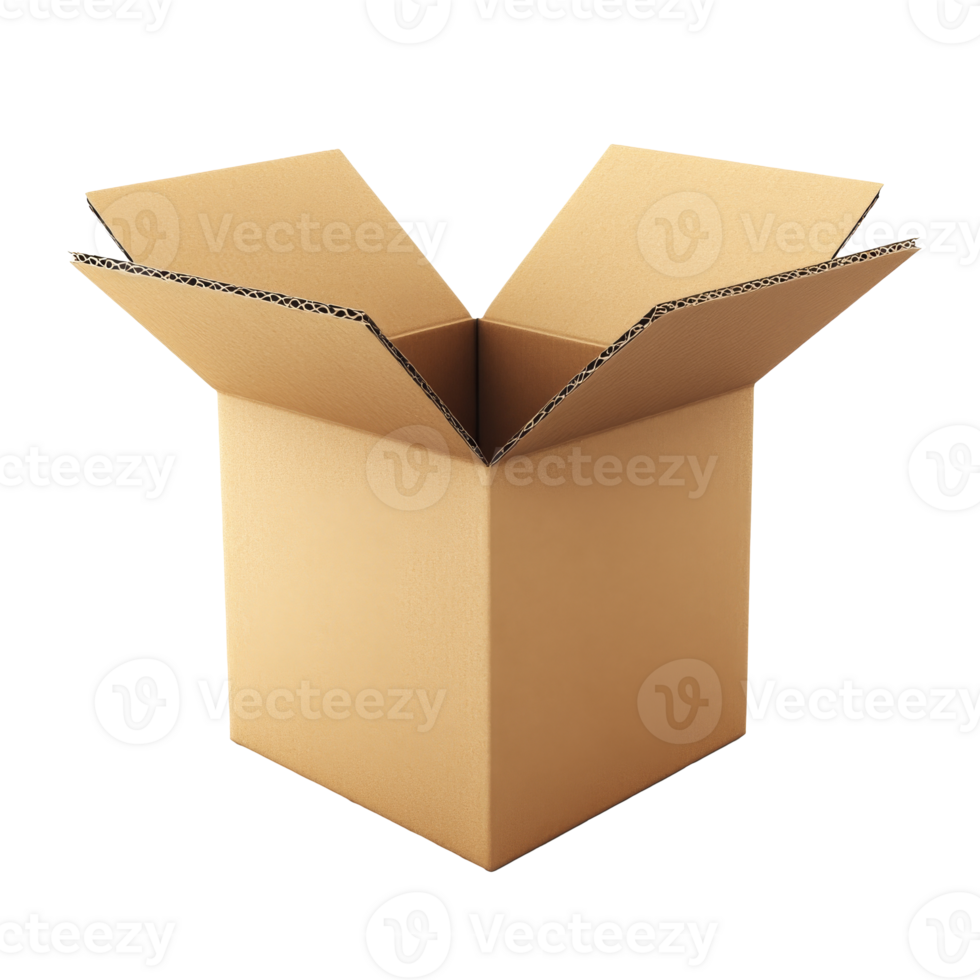 Brown cardboard box opened and ready for filling png