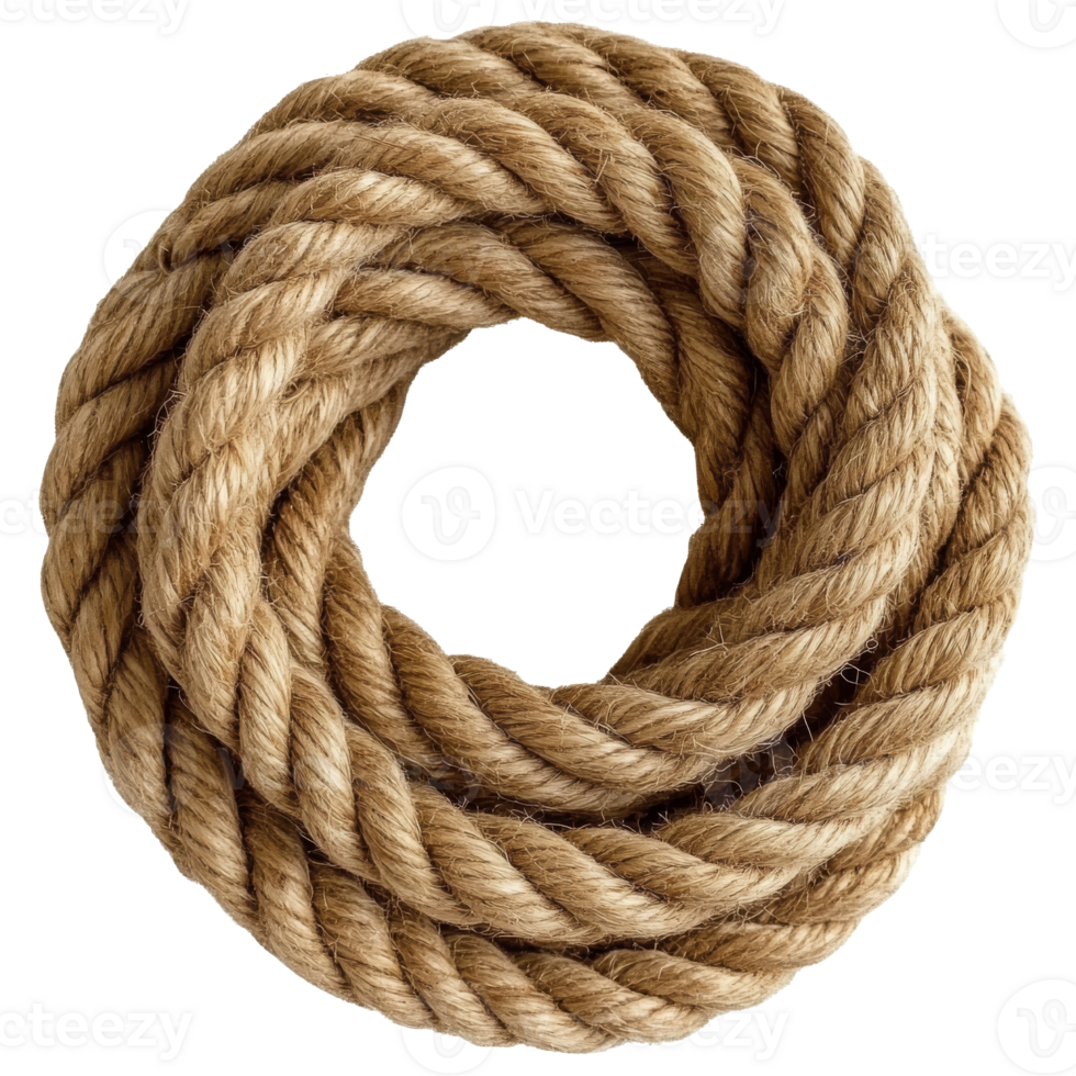 Natural twisted rope coil in circular shape png