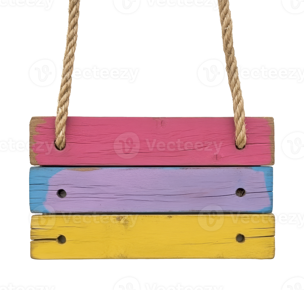 Colorful wooden swing with three painted planks png