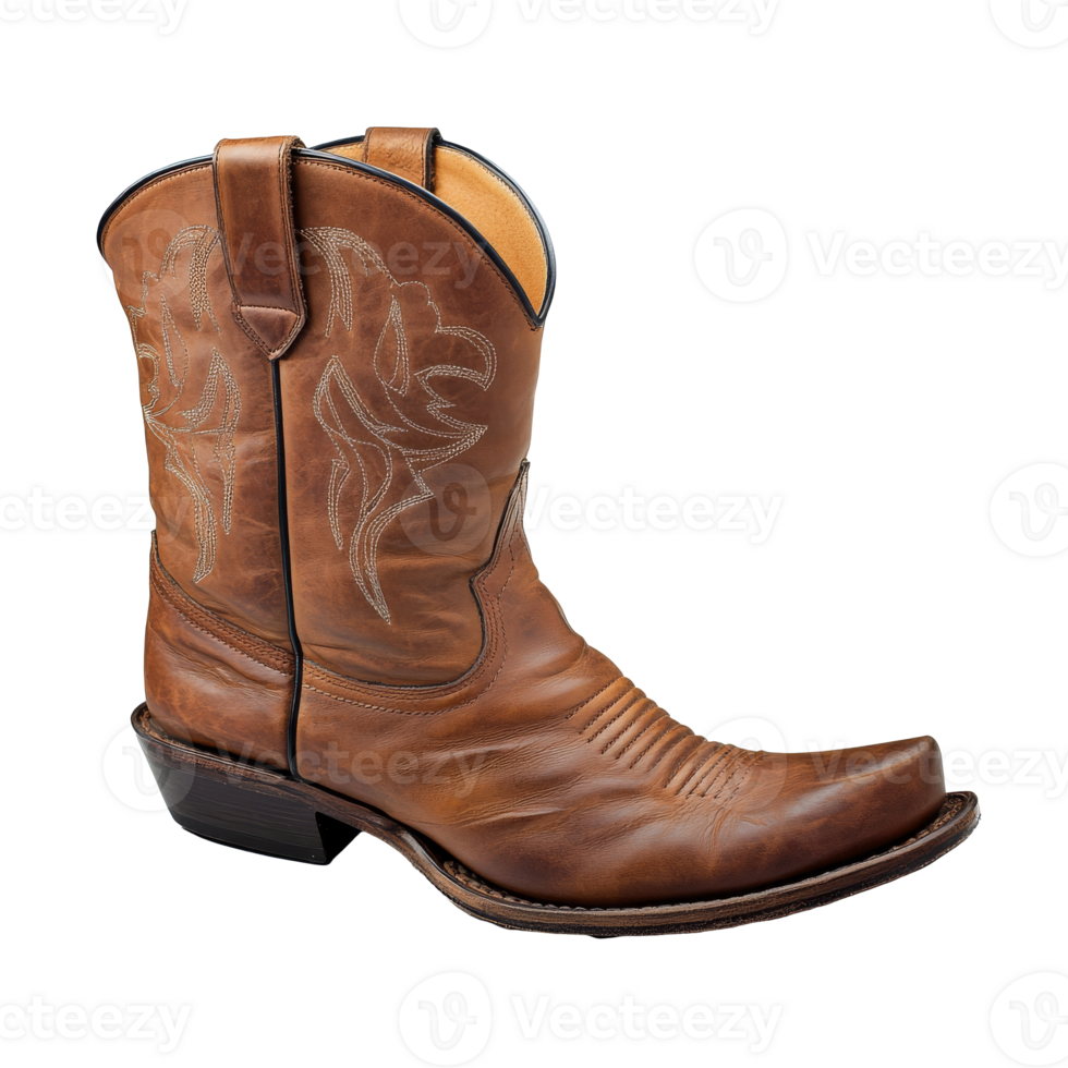 Brown cowboy boots with detailed stitching png