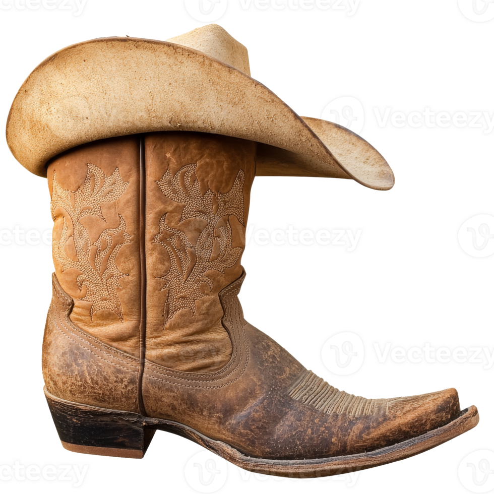 Decorative vintage cowboy boots on display png
