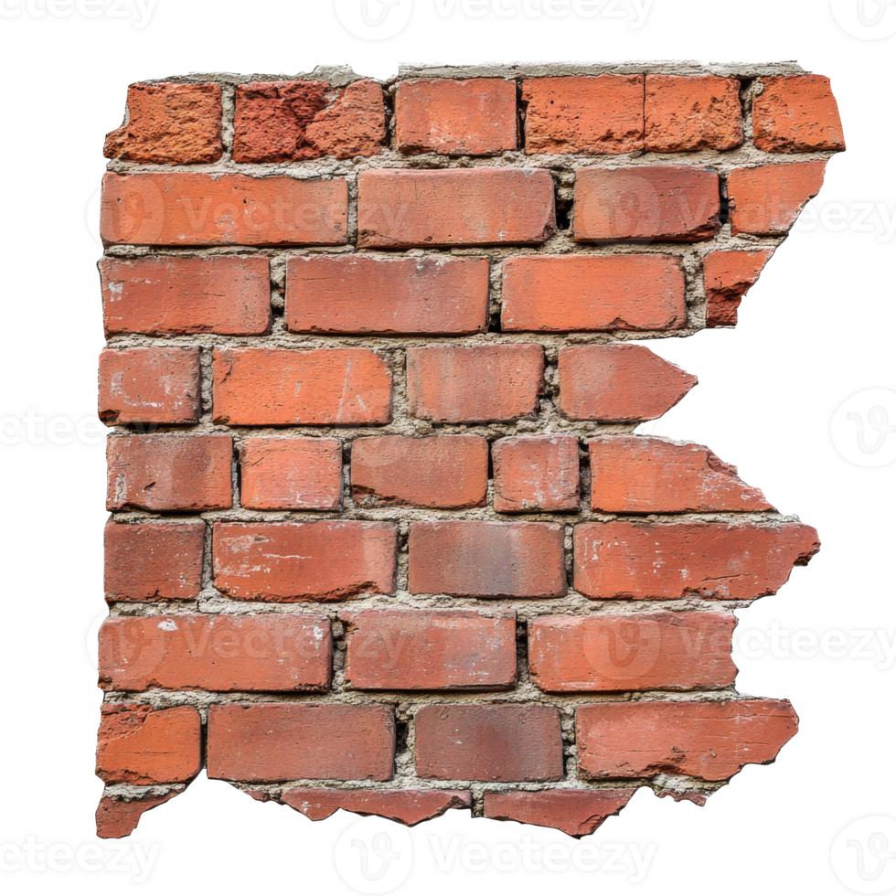 Old red brick wall with uneven surface and texture png