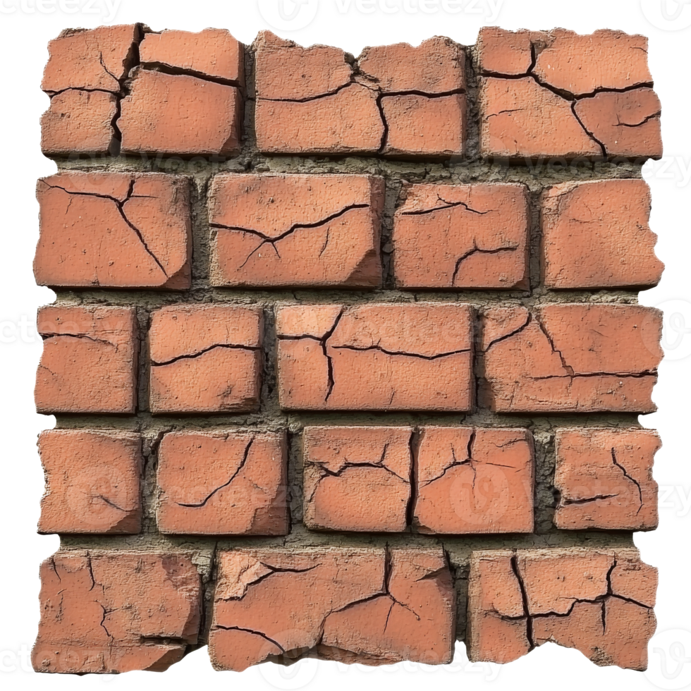 Weathered cracked red brick wall texture png