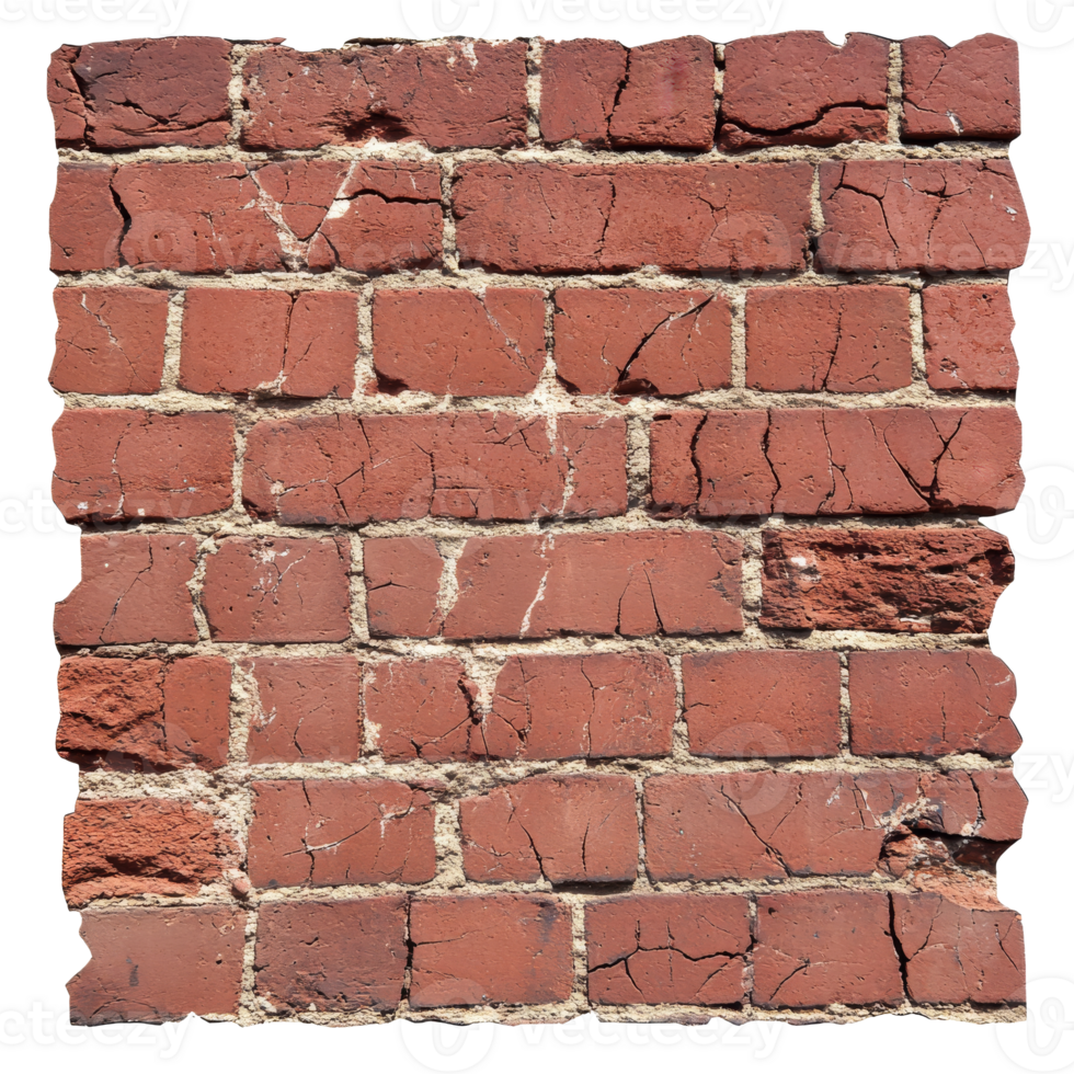 Textured red brick wall with cracks and mortar png