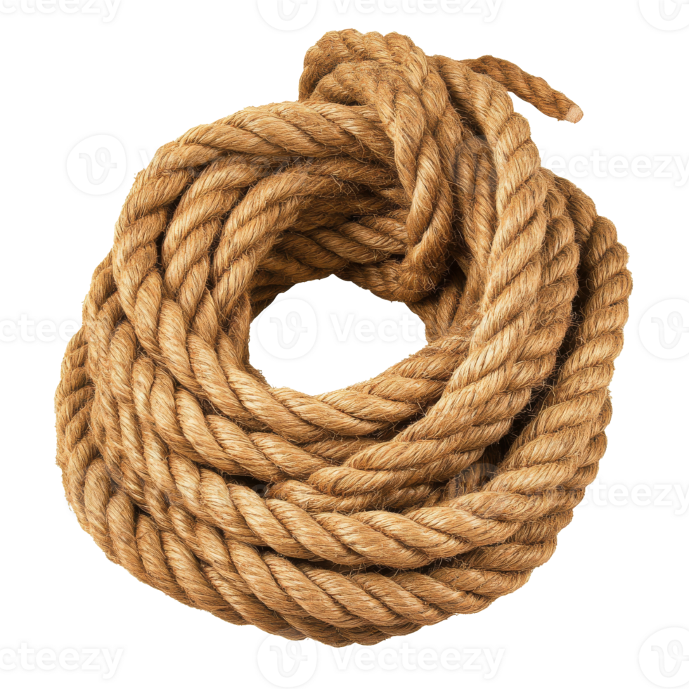 Braided natural hemp rope coiled on a table png