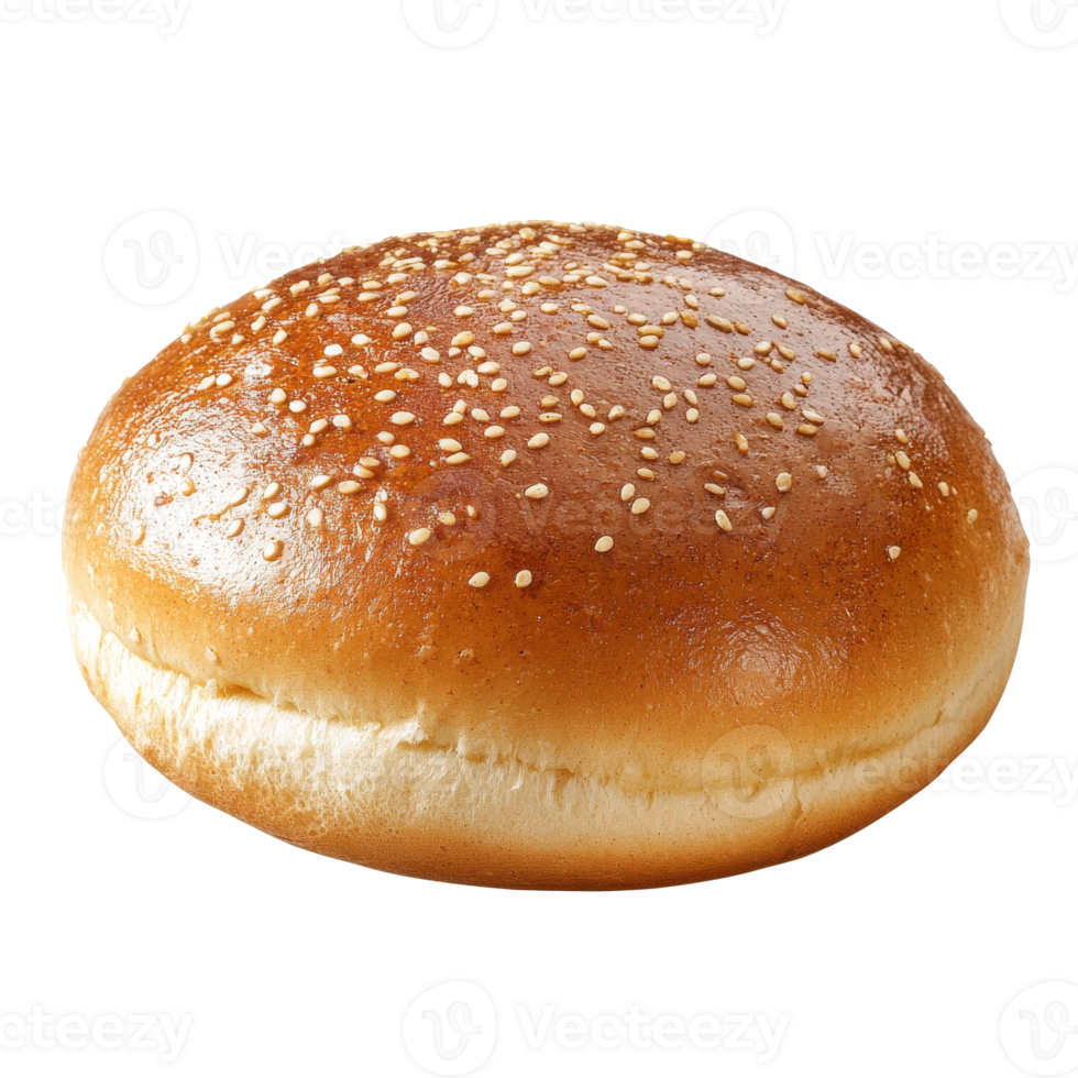 Freshly baked sesame seed hamburger bun resting png