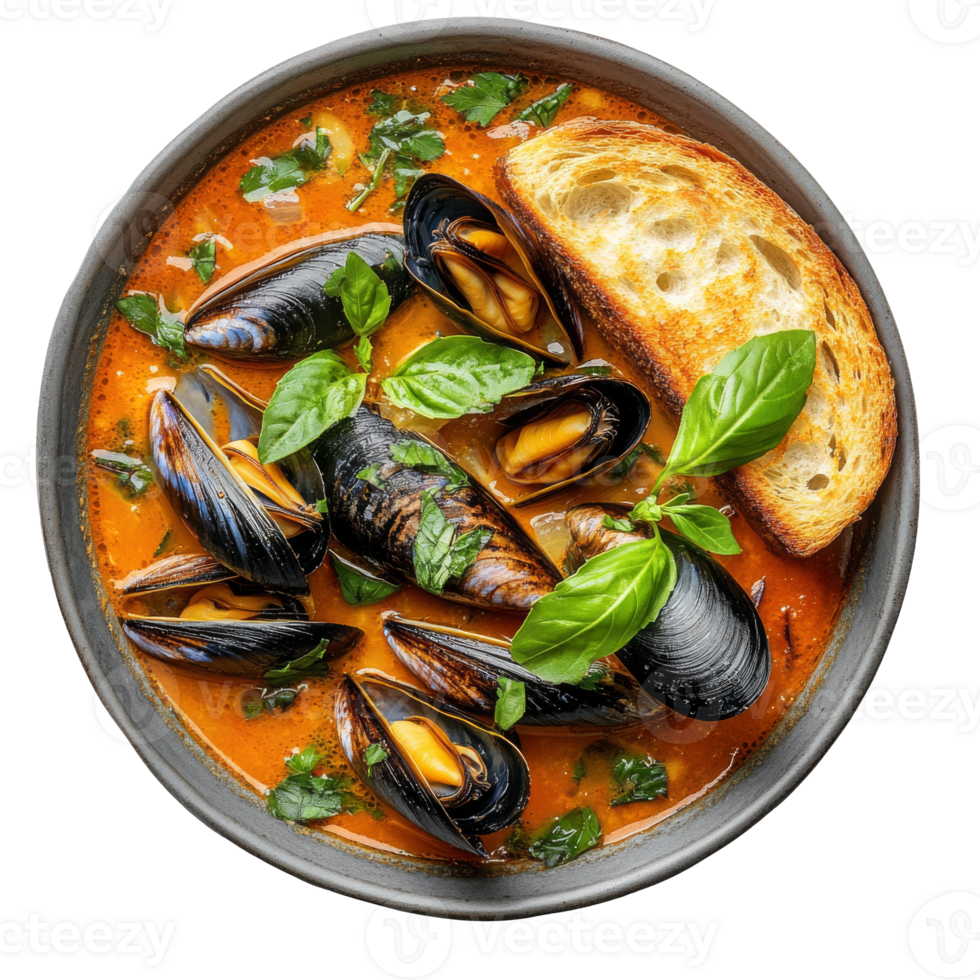Seafood soup with mussels herbs png