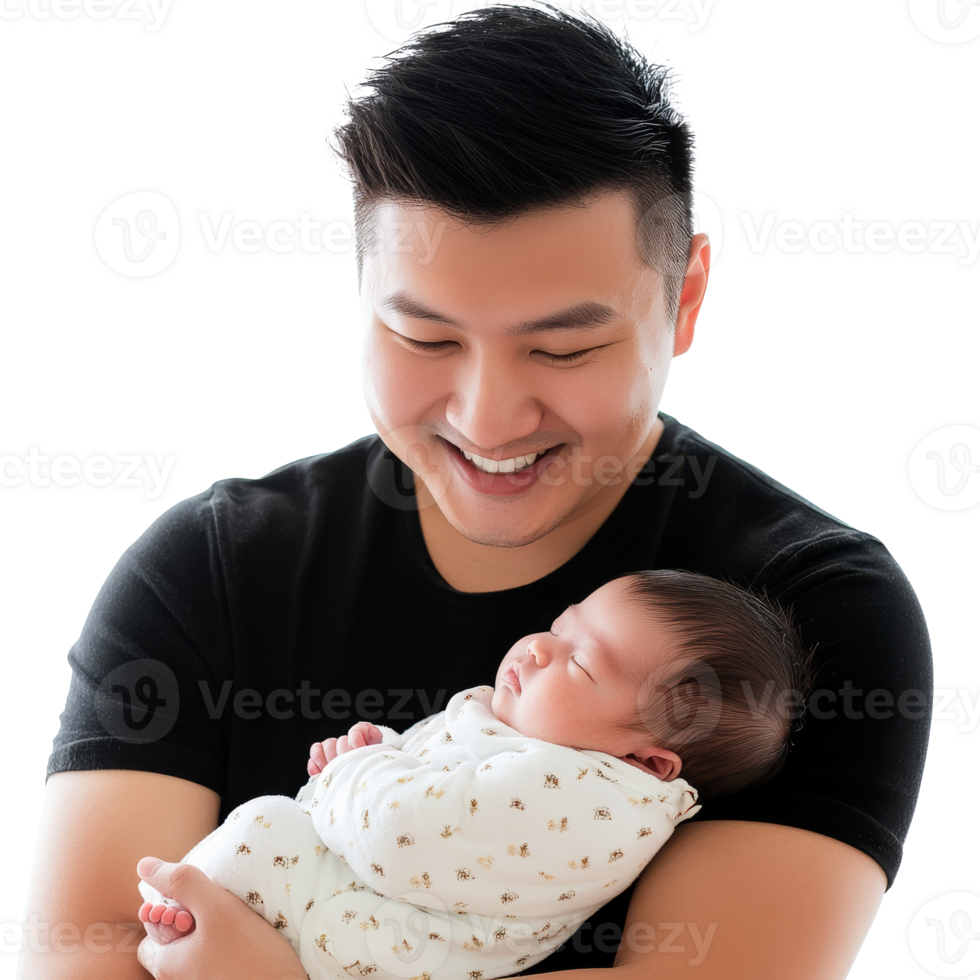 Father cradles newborn in soft light png