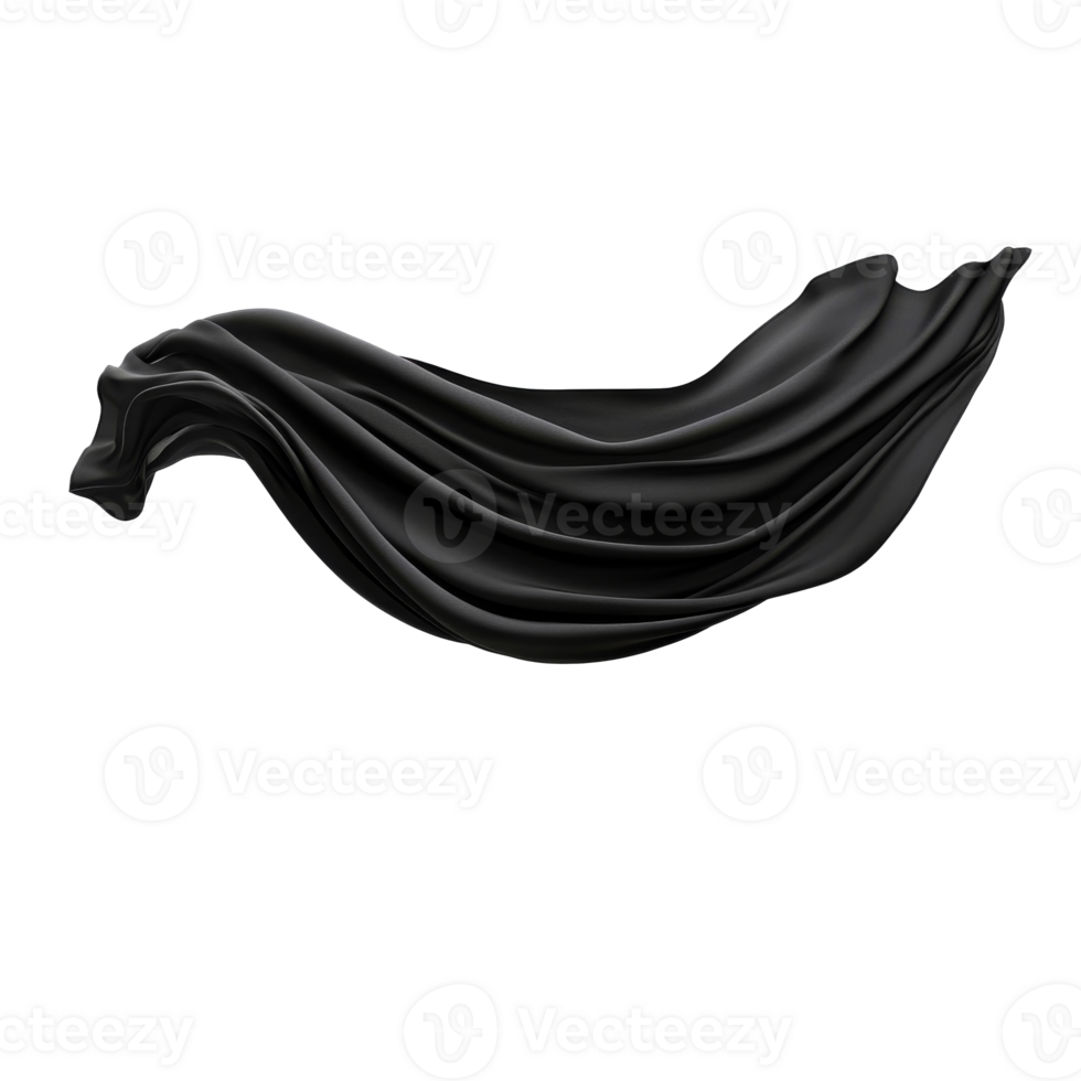 Flowing black fabric draping gracefully in mid air png