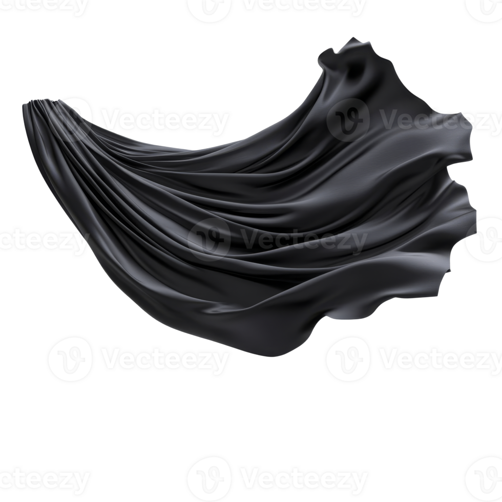 Elegant black fabric in flowing folds png