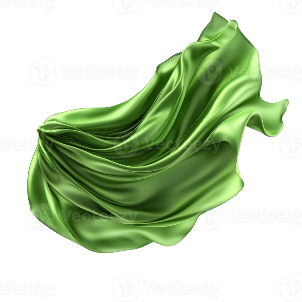 Green silk fabric draping gracefully in soft folds png