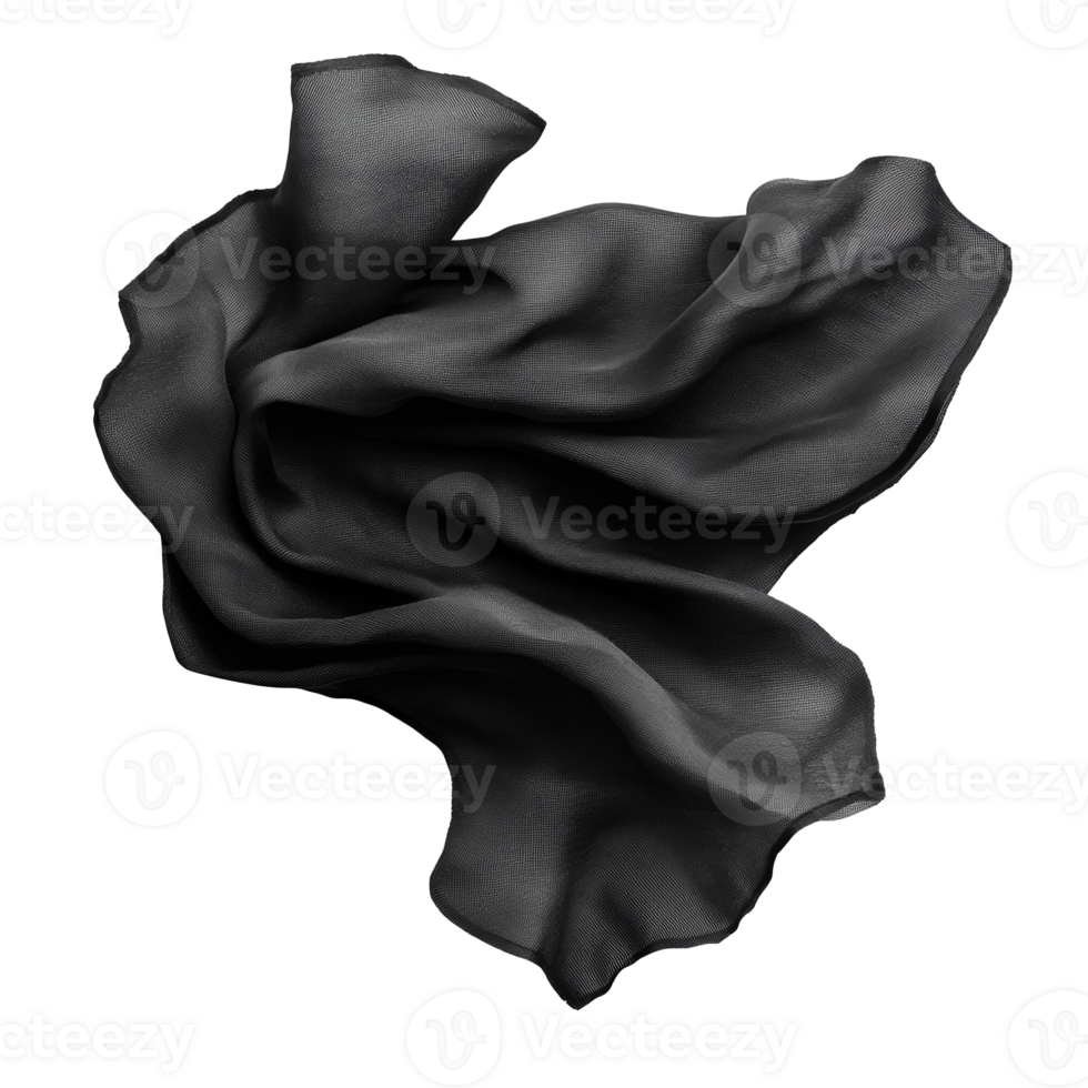 Artistic swirl of textured black fabric png
