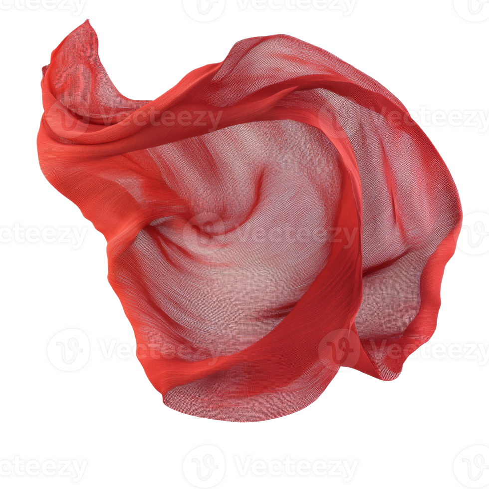 Red fabric flows dynamically on white png